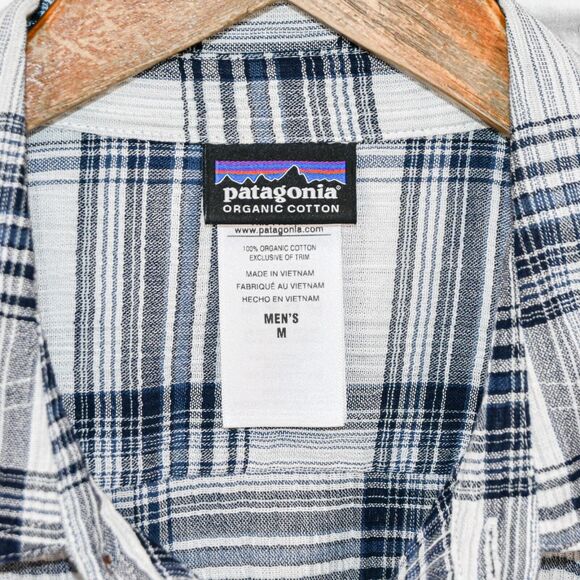 Patagonia Men's Organic cotton short sleeve button up shirt crinkle plaid sz M - Picture 2 of 6